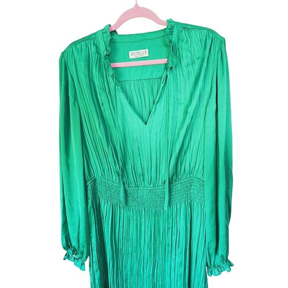 Estelle Emerald Green Shirred Long Sleeve Satin Pleated Dress 2X Holiday Event - Picture 5 of 10